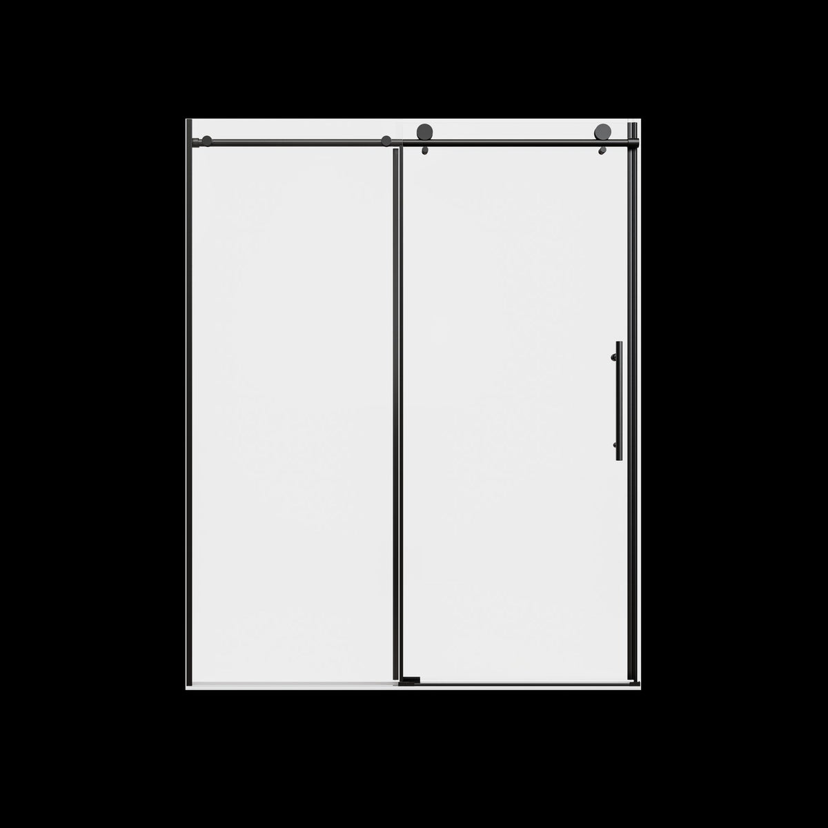 56-60" W * 76" H Stainless Steel Round Tube Frameless Single Sliding Shower Door, 1/4'-thick SGCC Clear Tempered Glass Door – Black