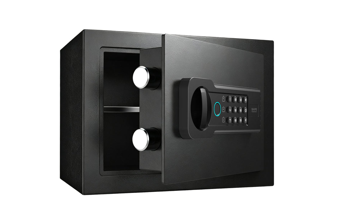 0.6 Cubic Feet Small Safe Box, Fingerprint & Digital Keypad Lock, Steel Security Cabinet for Valuables Storage, Black