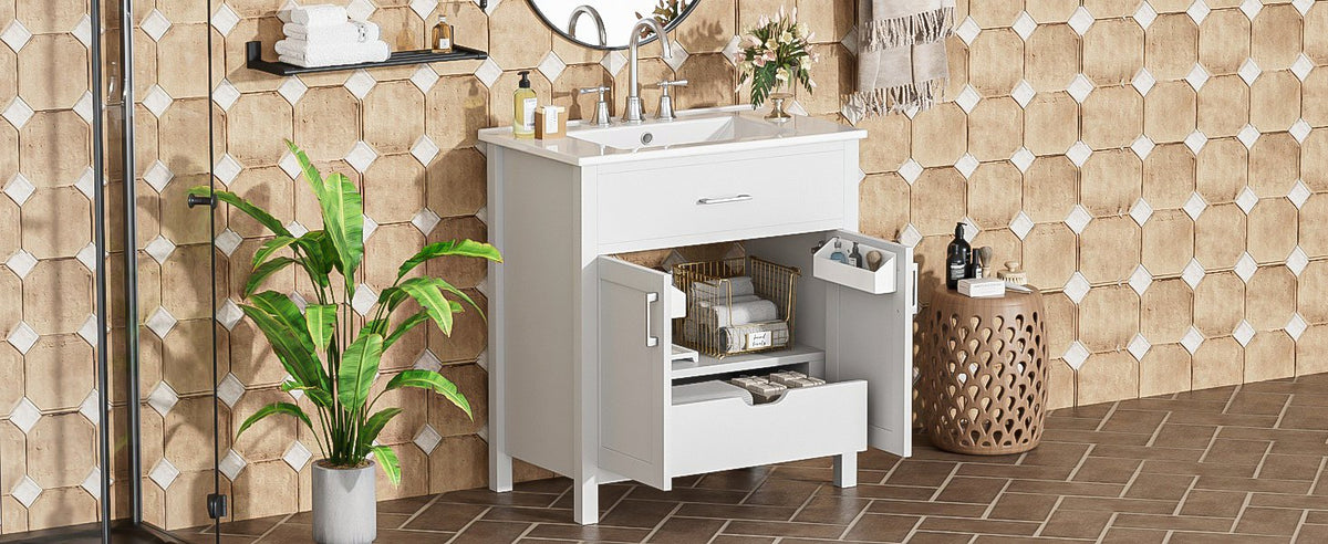 30-Inch Bathroom Vanity with Ceramic Sink and Ample Storage - The Perfect Choice for Small Bathrooms