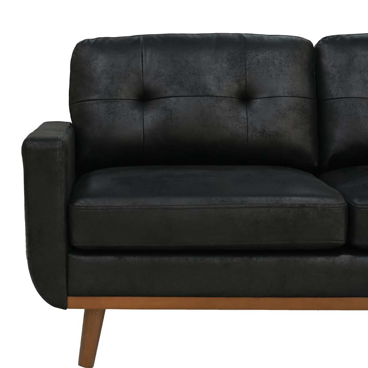 65-inch t Two-Seater Sofa in with Breathable Foil Fabric and Solid Wood Legs – Black