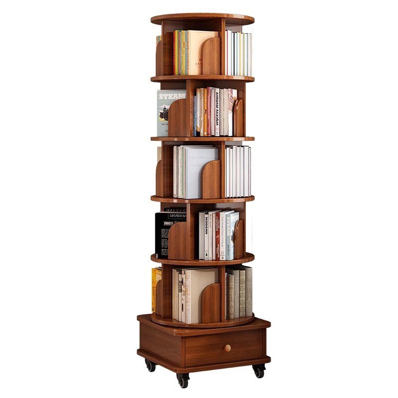 (UPGRADED) Rotating Bookshelf, 360 Display Corner Bookshelf, 6 Tier Bookcase Storage Rack with Wheels, Wood Narrow Organizer, Study Room