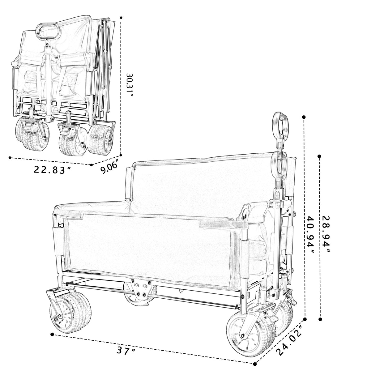 3-in-1 Convertible Folding Wagon Cart with Bench Seat & Storage - 500lbs Heavy-Duty Utility Wagon