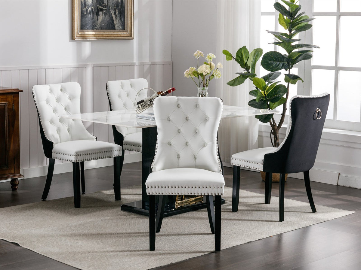 A&A Furniture, Nikki Collection Modern, High-end Tufted Solid Wood Contemporary PU and Velvet Upholstered Dining Chair with Wood Legs – Black