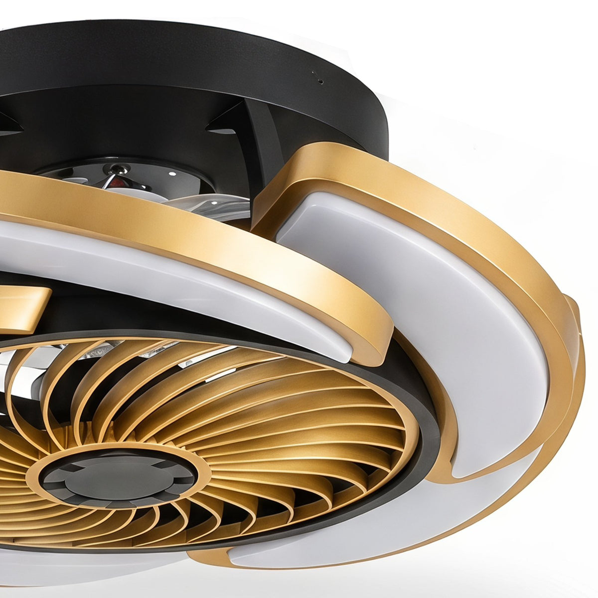 17' Gold Bladeless Ceiling Fan with Light, Remote 6 Speeds Dimmable, Enclosed Low Profile Light Luxury