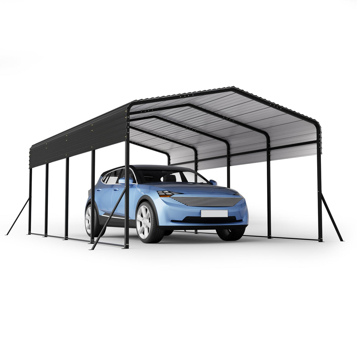 13x20 FT Metal Carport, Garage with Upgraded Triangle Reinforced Frame&4 Poles, Galvanized Steel Hardtop Roof