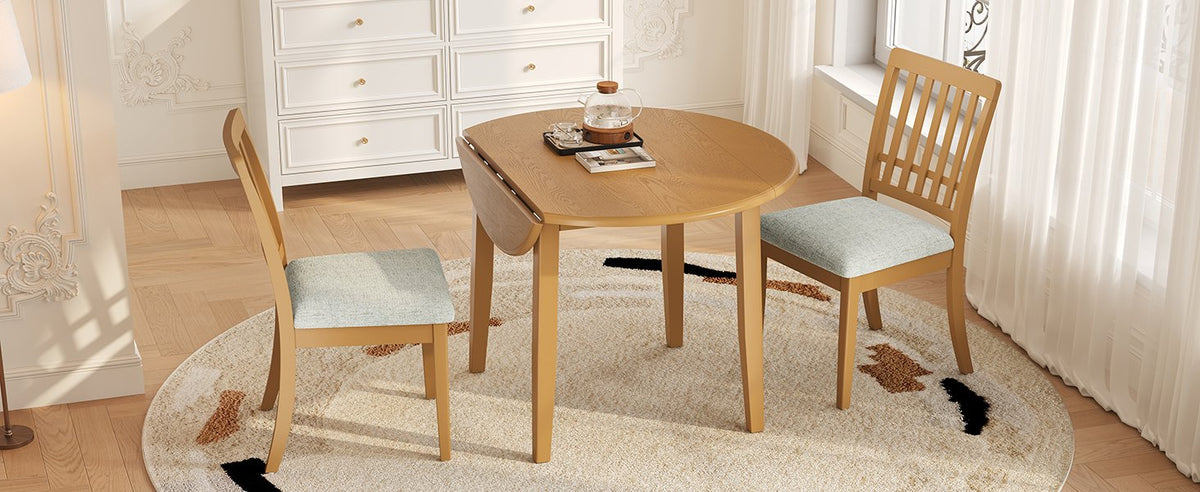 3-Piece Round Dining Table Set for 2 People, 1 Folding Wood Dining Table + 2 Upholstered Chairs – Model N752S000618A