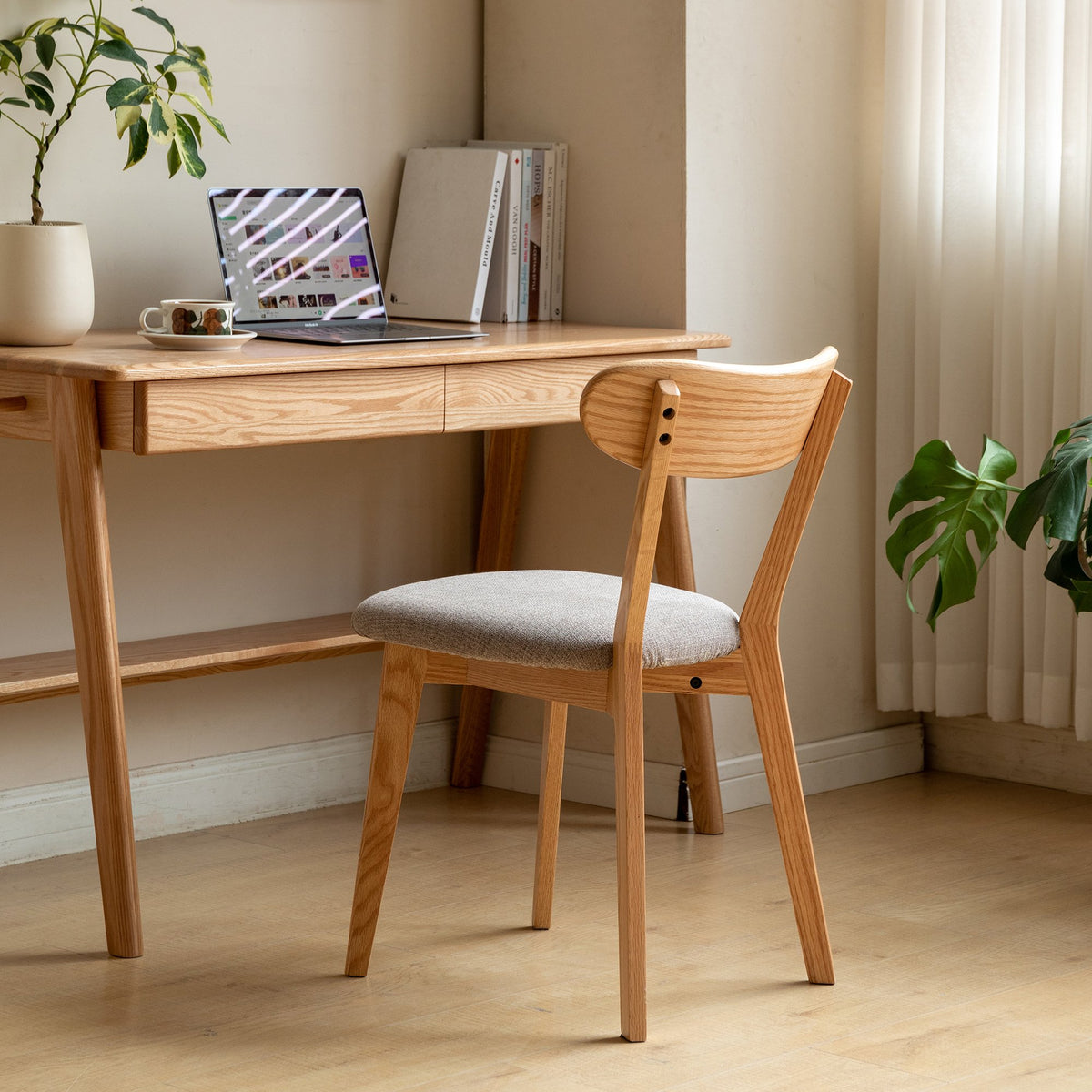 (Set of 2 pcs) Dining Chair Wooden FAS Grade Oak Natural Wood Made in North America 100% Dirt-free Wood Chair Solid Chair Table Chair