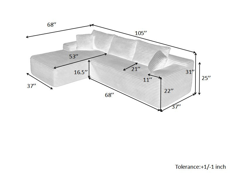 105'' Modular Sectional Sofa, Cloud Sectional Couch with Deep Seat, Modern Modular L-Shape Sofa Couch with Chaise, Upholstered Couches - Black
