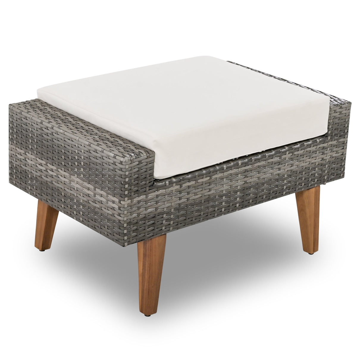 <Old SKU: FG201219AAA> 6-Pieces All Weather PE Wicker Sofa Set, Outdoor Rattan sofa With Double Cushions, Wood Legs Wood Table Top