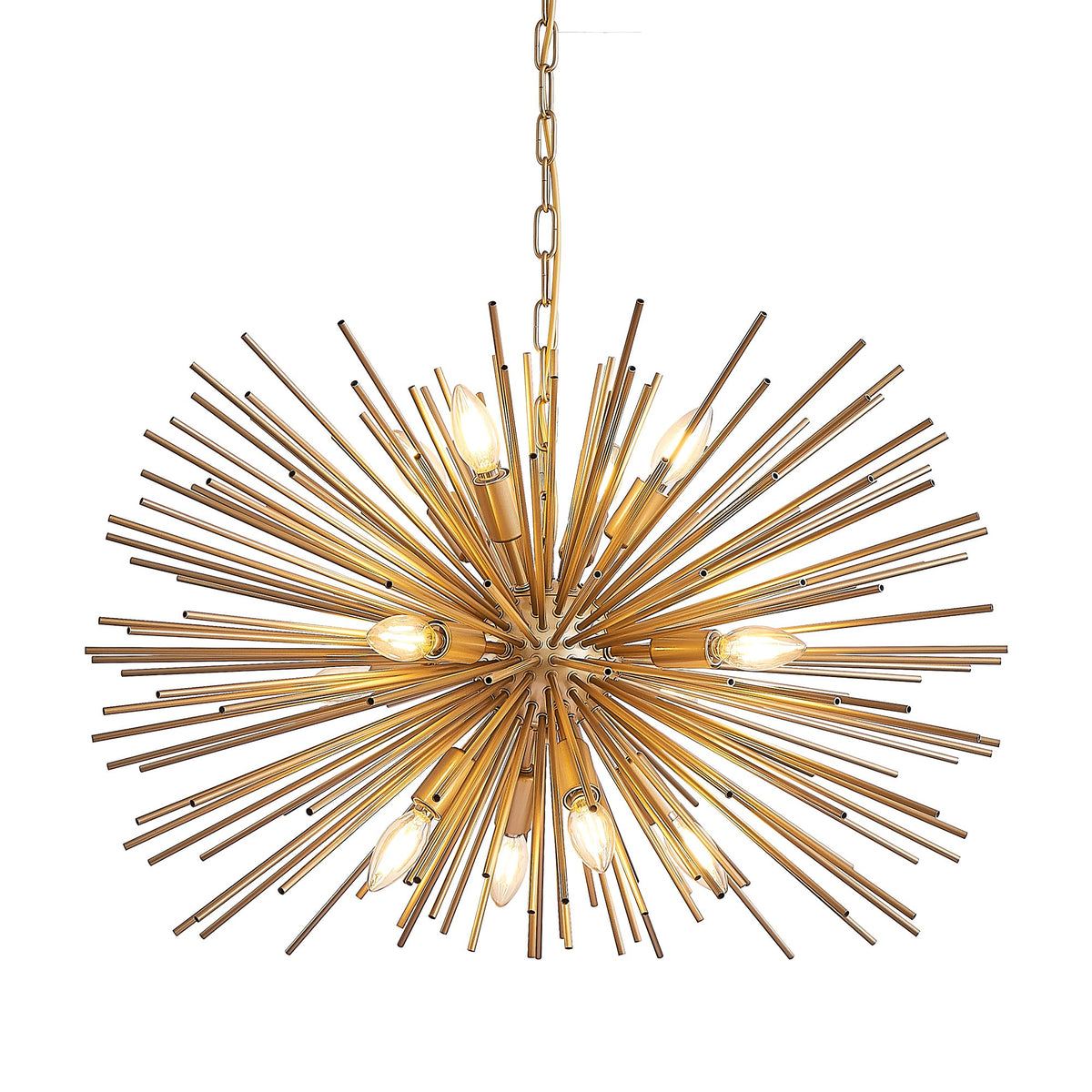 29" Mid-Century Modern 12-Light Starburst Chandelier - Gold Sputnik Pendant Light Fixture, or Foyer (Bulb Not Included)