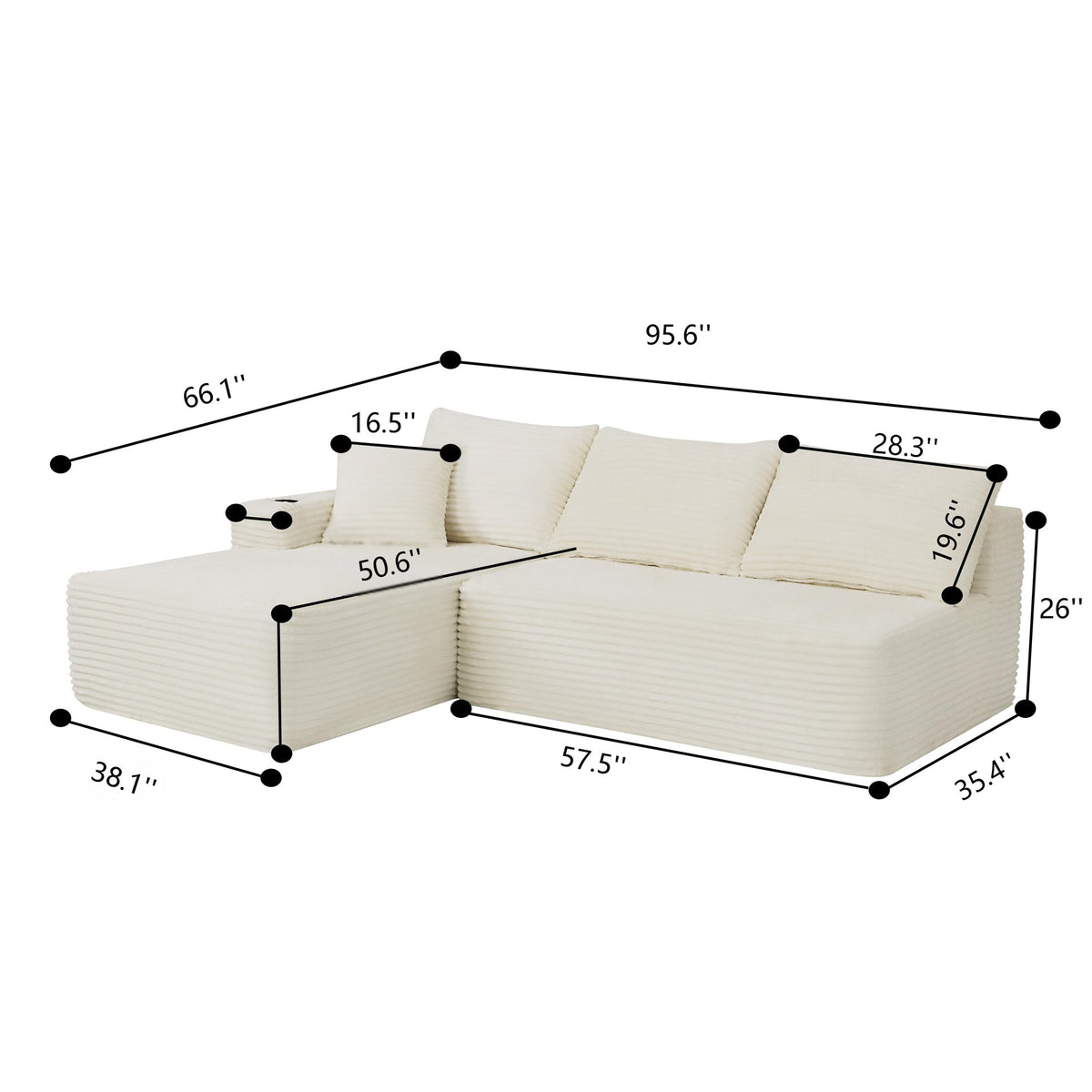 96" Cloud Sectional Couch with L-Shape Chaise, Modern Modular Sofa with Deep Seat, Upholstered Couches, No Assembly Required and Cup holde – Model W3975S00072