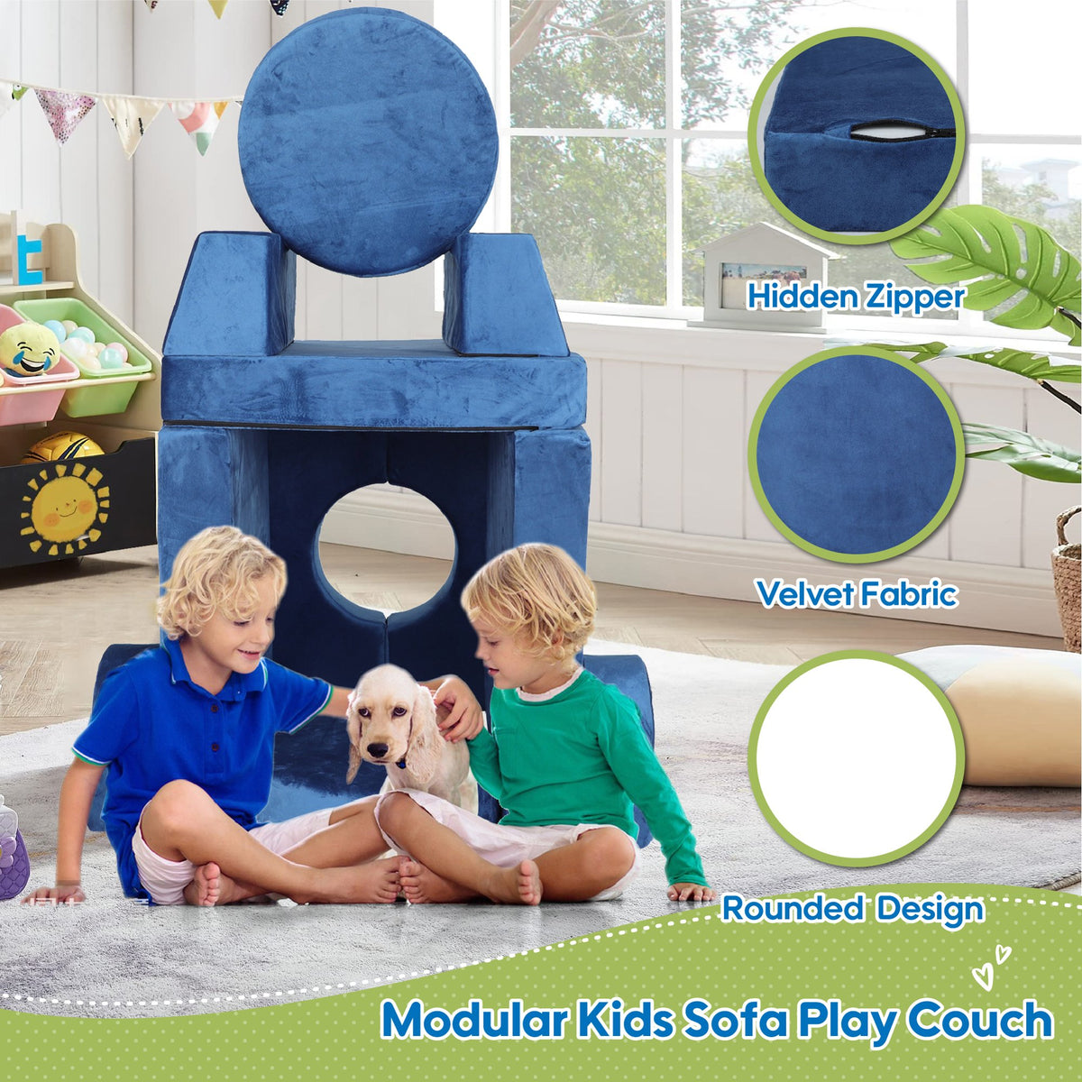 14pcs Kids Sofa Modular Play Couch, Child Sectional Sofa to Boost Creativity – Blue