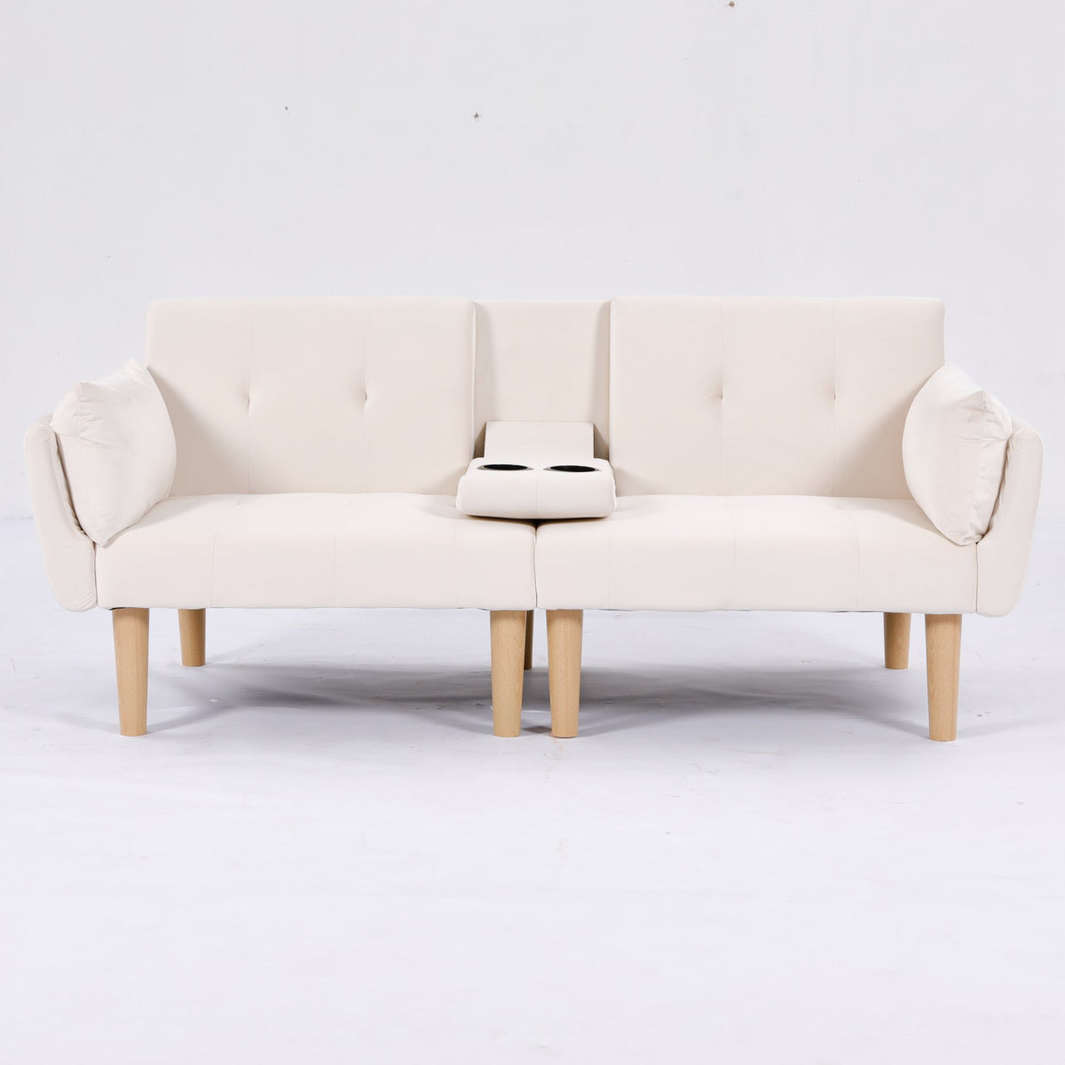 72 Inch Foldable Beige Double Sofa, Soft Velvet Upholstery, Comfortable Leisure 2‑Person Couch for Living Room Apartment.