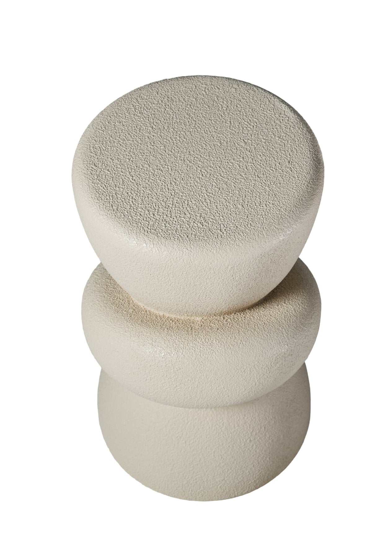 16.14''×13.78''×21.65'' Stacked Organic Sculptural Side Table, Cream Textured Round Fiberglass Accent End Table for Living Room Sofa Corner, No Assembly Required.