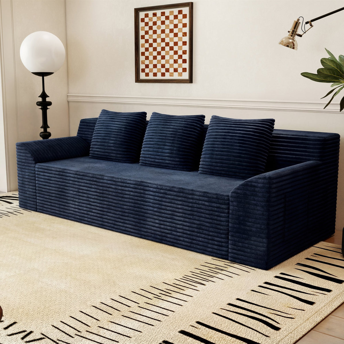 71" 3Setaser Sofa, Corduroy Fabric, Deep Seat Couches, Comfy Loveseat Sofa, No Assembly, 1pcs, Conference room – Blue