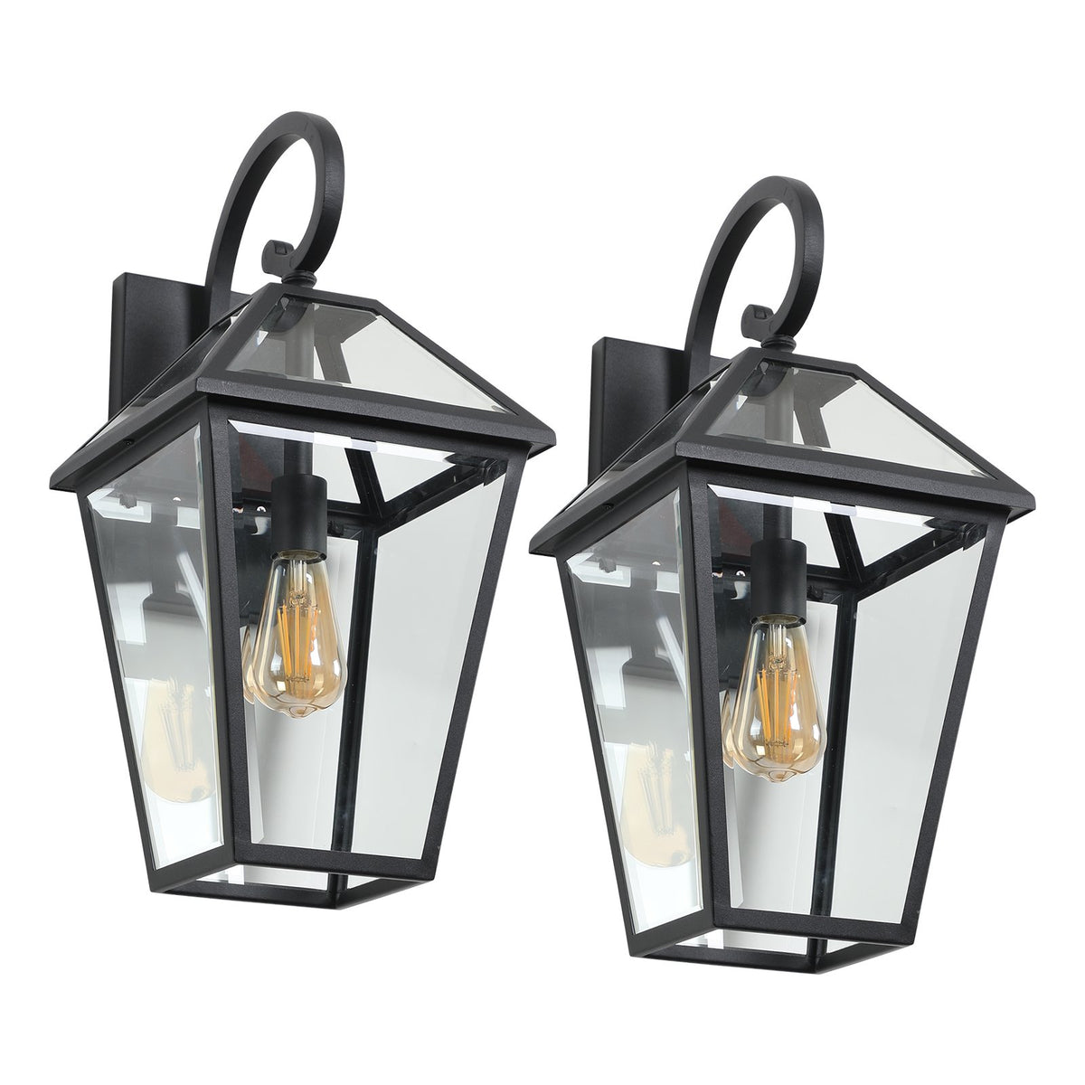 21'(H) 2-Pack Outdoor Wall Lantern Light - Modern Black Metal & Clear Glass Sconce for Porch, and Garden Lighting (Bulb Not Included)