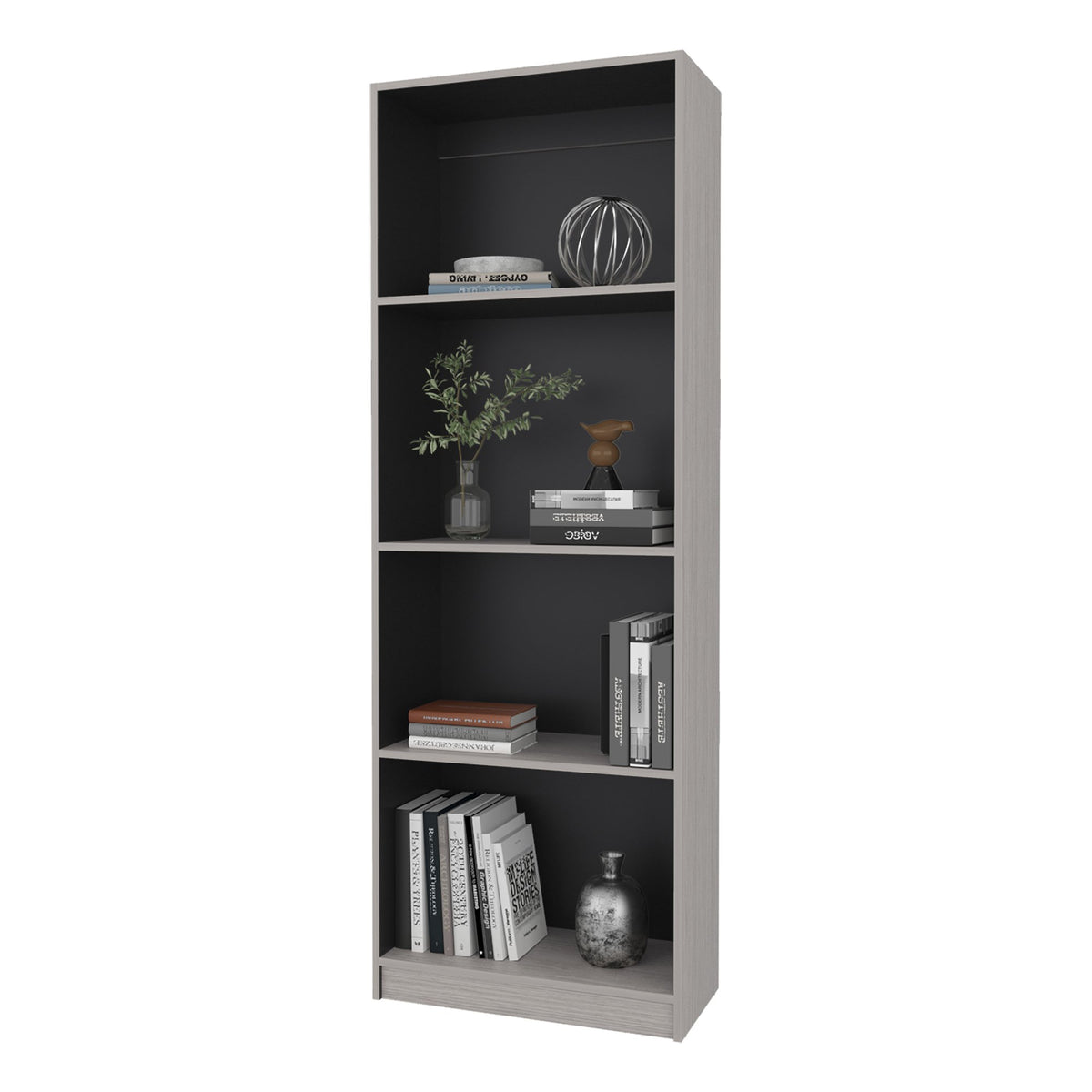 Bear Bookcase with 4 Open Shelves, Tall Storage Bookshelf for Home Decor, Wenge and Positano