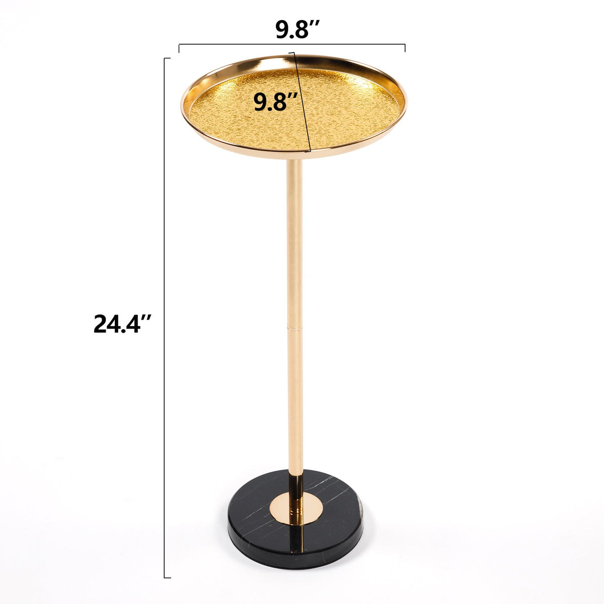 Adjustable Side Table, Small Tea Martini Table, Gold, Natural Marble Decorative Pedestal End Table for Display and Storage