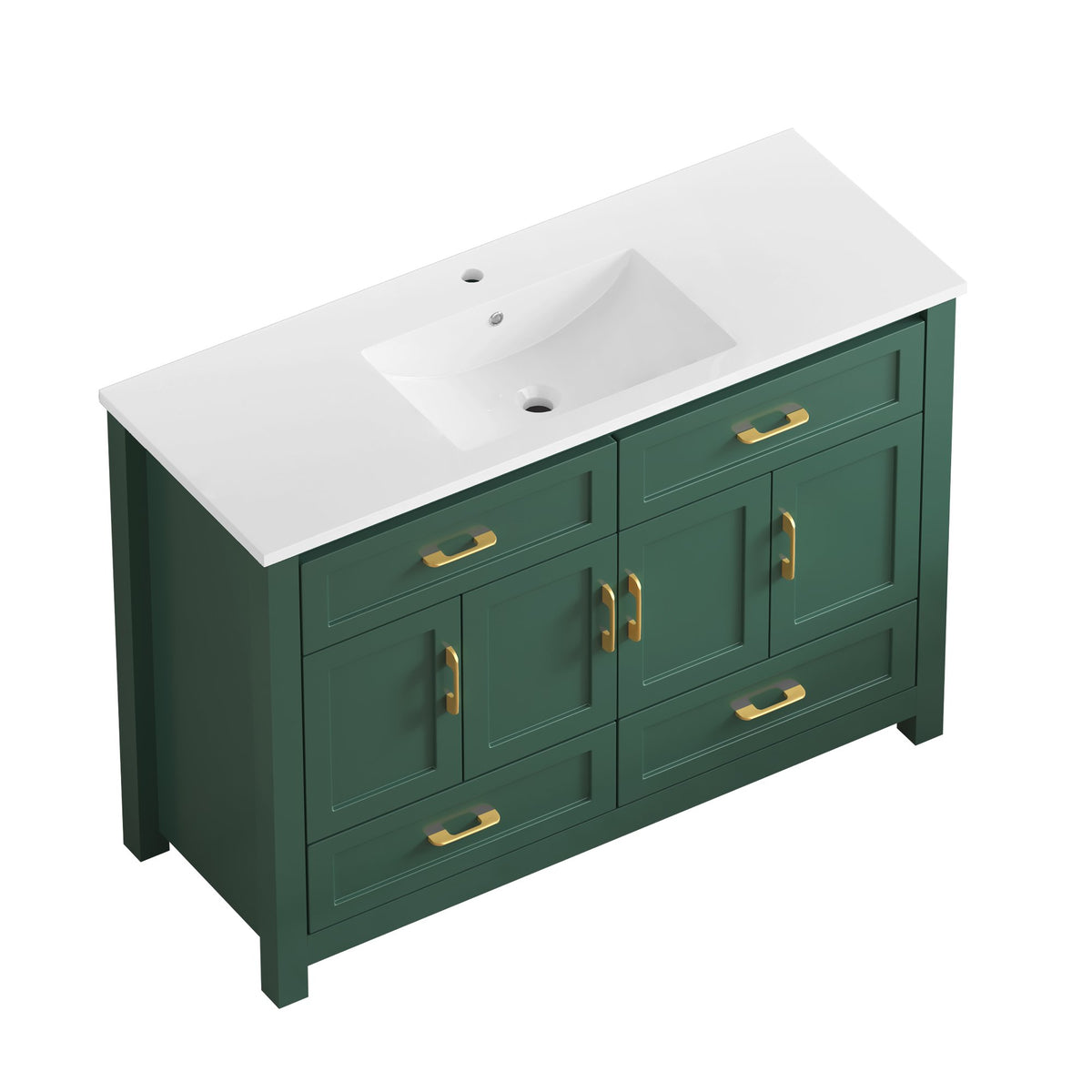 48" Green Bathroom Vanity with Resin sink Combo, Abundant Storage Cabinet -4 Soft close doors and 4 drawers