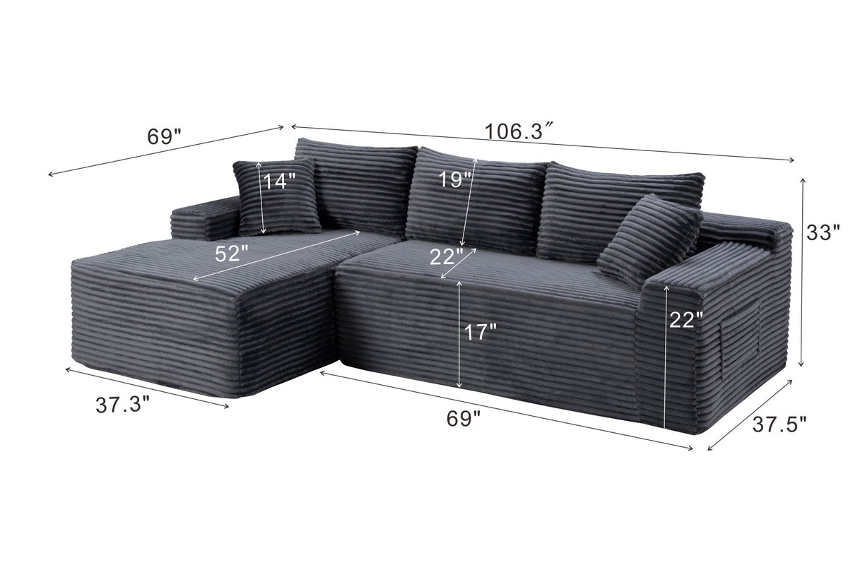 106.3" Cloud Modular Sectional Sofa Couch with L-Shape Chaise, Modern Minimalist Upholstered Couches, Deep Seat Corner Couch – Model W5515S00036