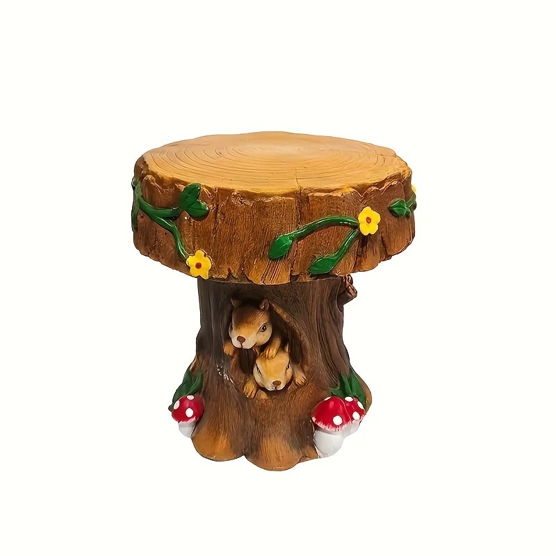 12.6" Resin Squirrel Garden Chair, Unique Indoor & Outdoor Decorative Chair, Round Accent Chair for Backyard, Patio, Terrace & Home Decoration
