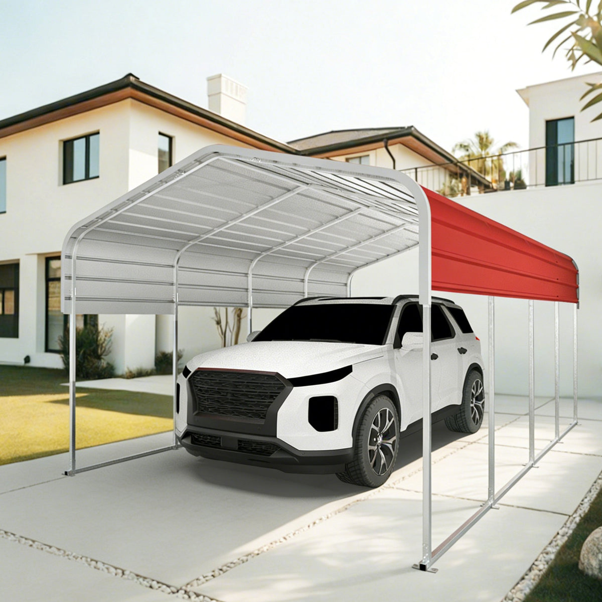 12 x 20 FT Carport, Heavy-Duty Steel Outdoor Carport with Galvanized Frame for Vehicle Shelter for Cars, Trucks, SUVs, ATVs, Equipment and Outdoor Storage