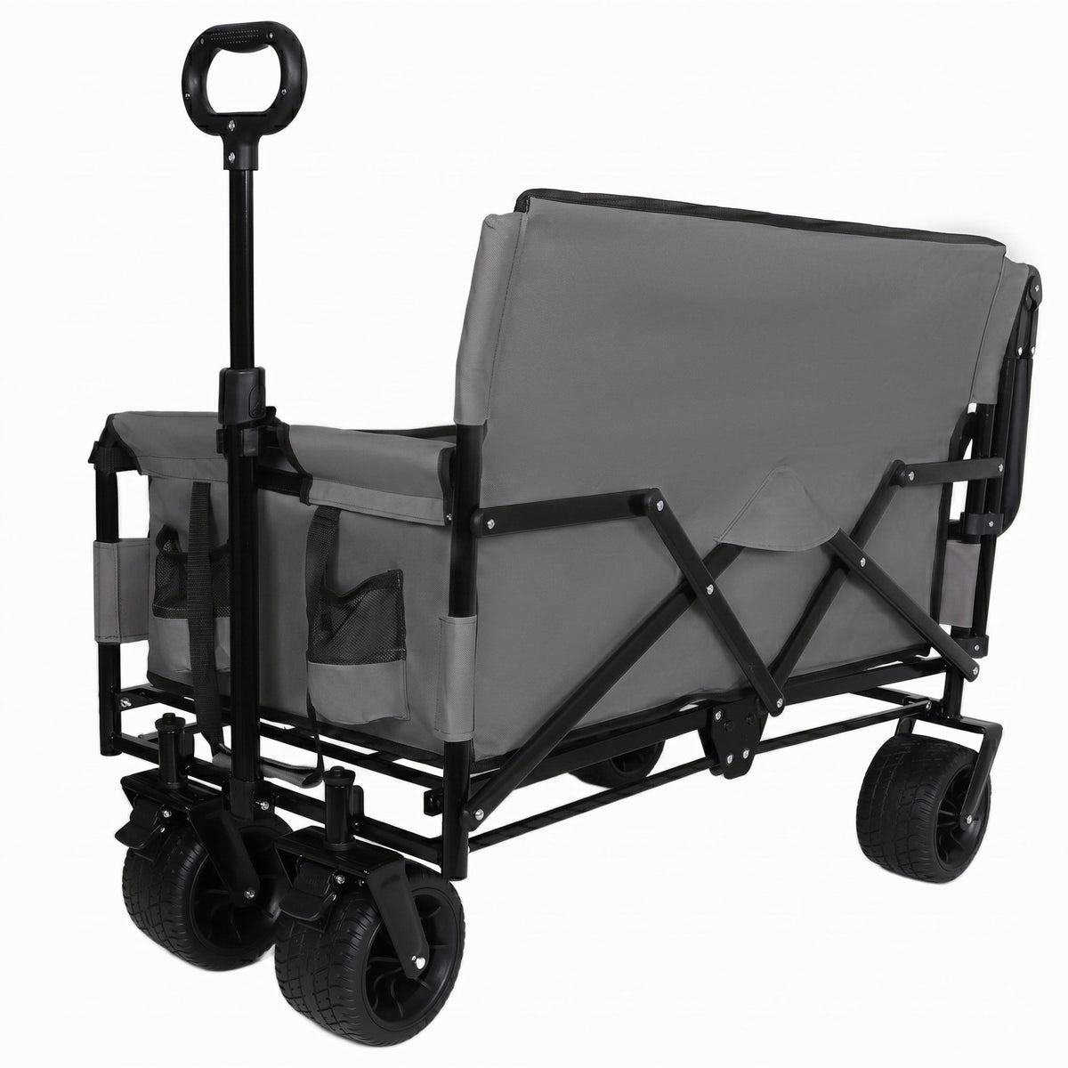 3-in-1 Folding Wagon Cart with Bench Seat & Canopy & Storage, 500lbs Heavy-Duty, 180L Capacity, All-Terrain Wagon for Camping, Beach, Sports, & Garden, Gray