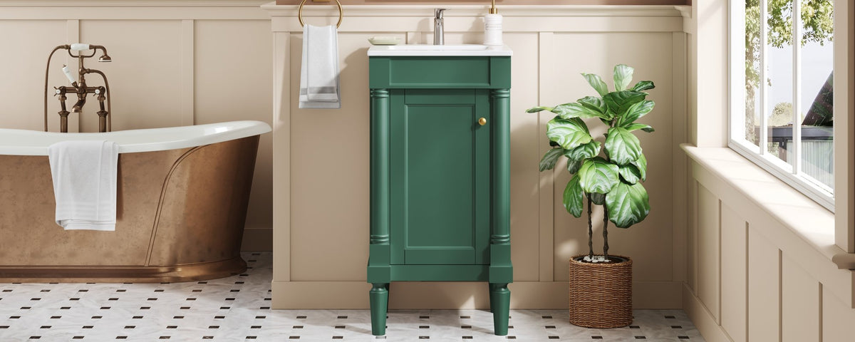 18" French Style Bathroom Cabinet with Storage, Small Space Solution with Ceramic Sink, Adjustable Shelf, Soft-Closing Hinges