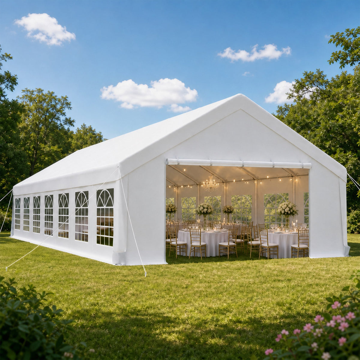 20x50 FT Heavy Duty Carport, Outdoor Garage Canopy with Reinforced Steel Frame & Waterproof Tarp, Double Doors & Transparent PVC Windows – For Car, SUV, Truck, Boat, Party, Market, Wedding