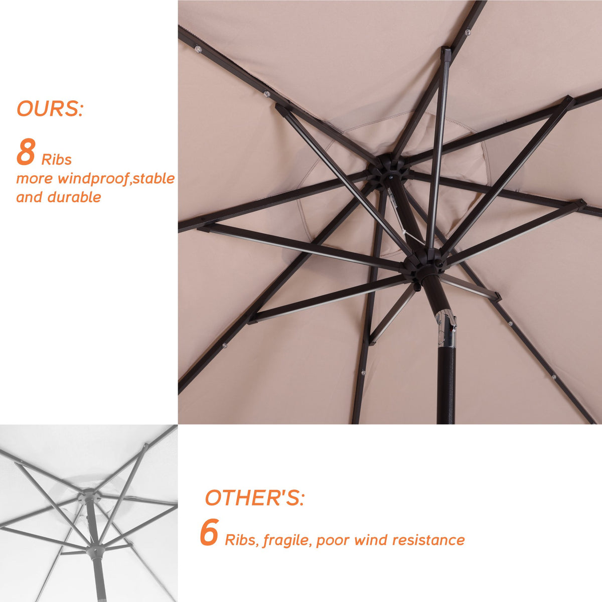 9Ft Patio Umbrella with 32 LED Solar Lights(Light Tan)