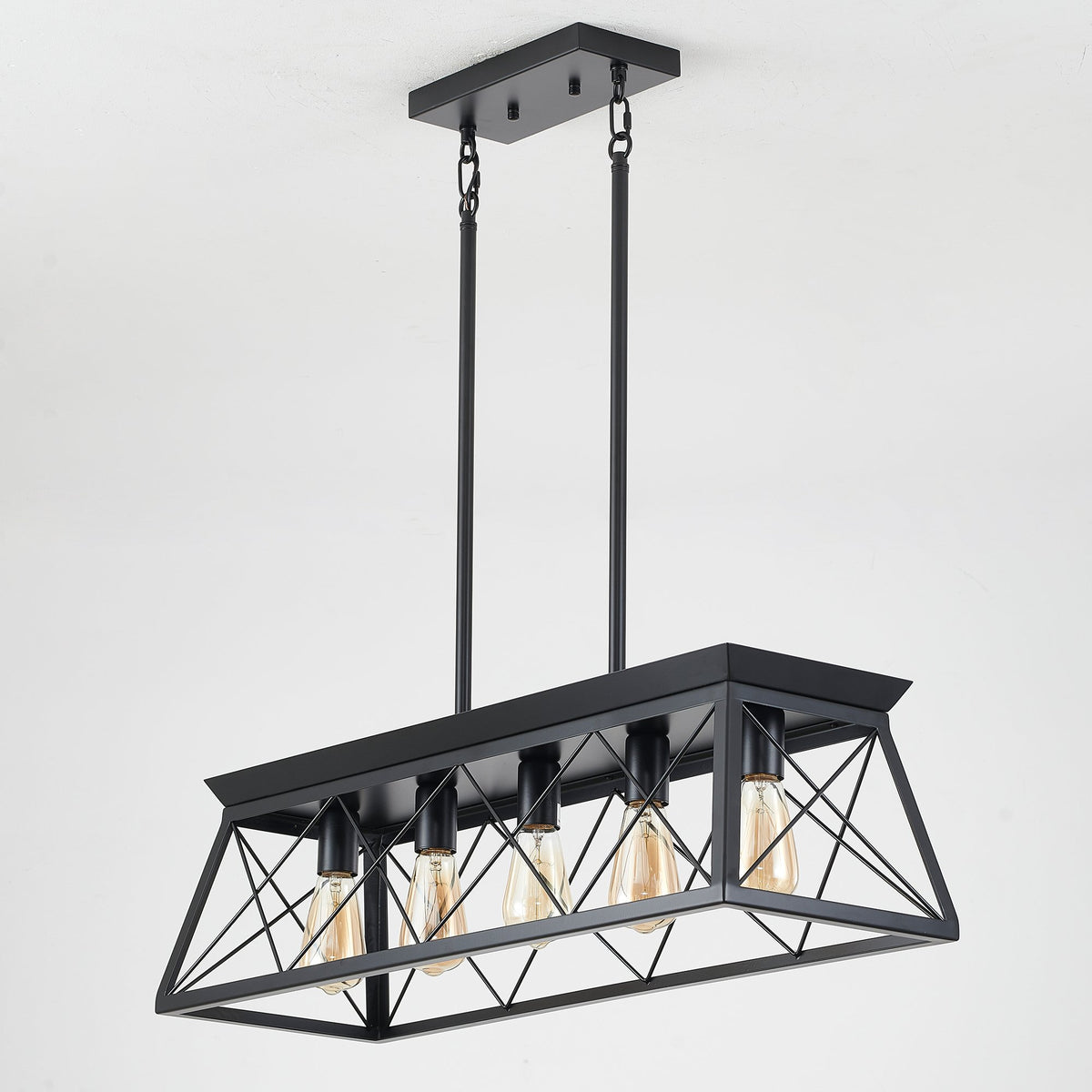 5-Light Farmhouse Chandeliers for Dining Room, Rustic Kitchen Island Lighting Pendant Light for Kitchen Dining Room Black(No Bulbs)