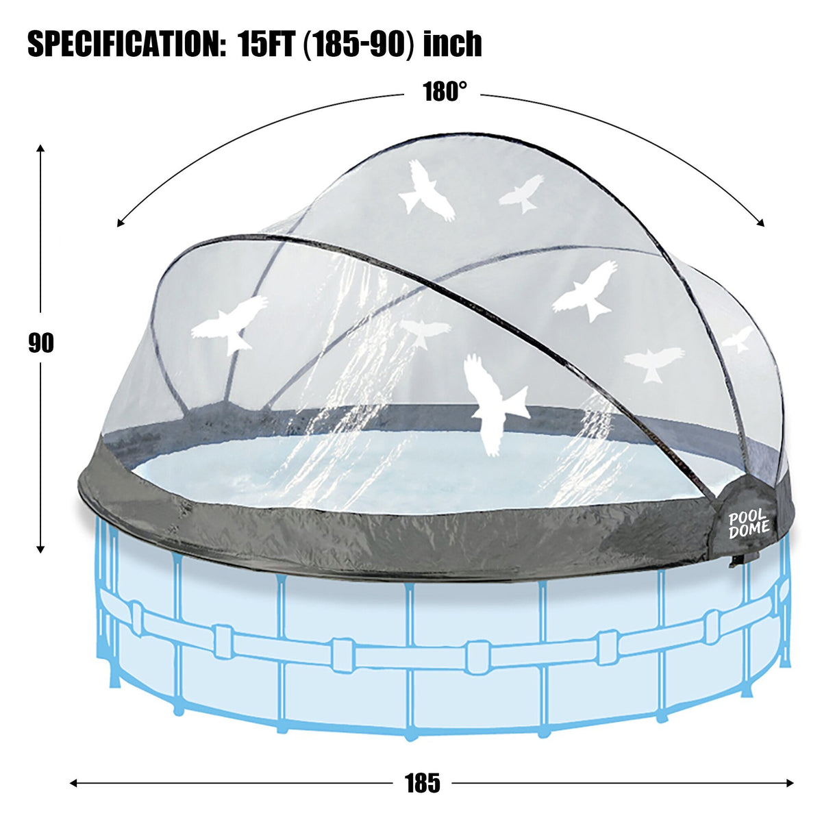 15 FT Round Multifunctional All Weather Cover Pool Dome Enclosure for Outdoor Pools, Compatible Clean & Warm Water, Suitable for 15 foot Round Frame Pools