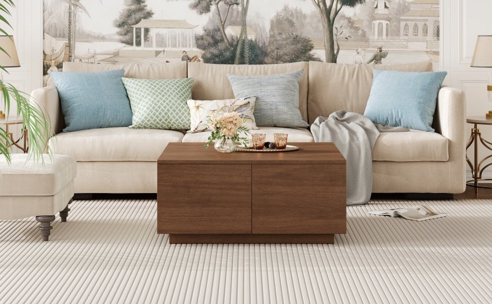 33.25" Square Coffee Table with 4 Drawers, Walnut