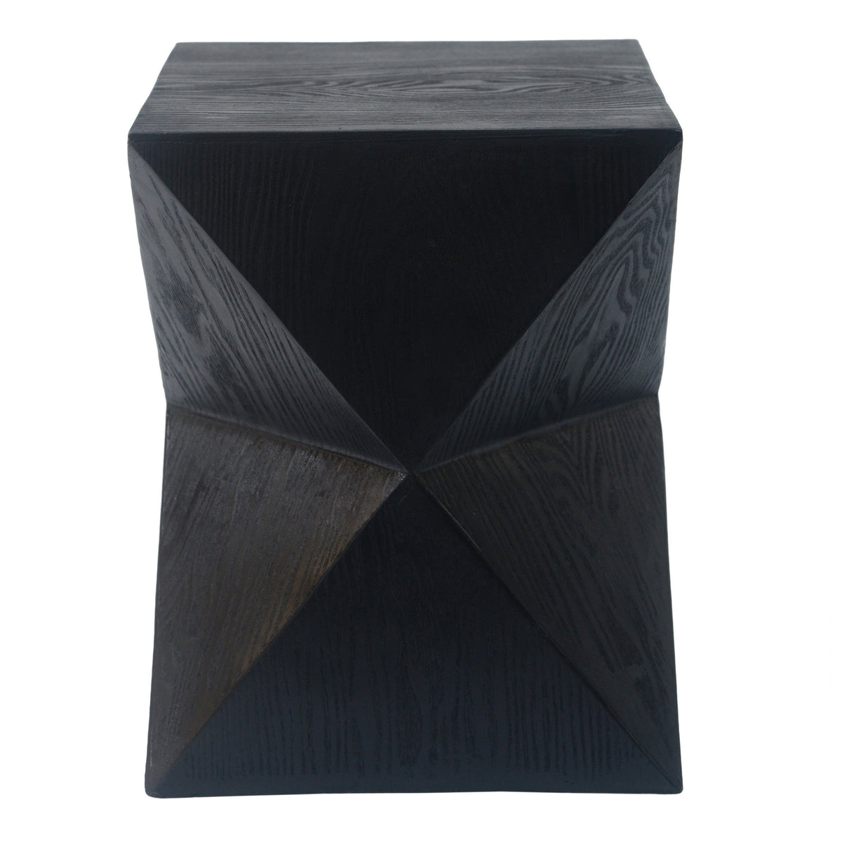 14.25" Black Prismatic Symmetry Concrete Side Table with Smooth Wood Grain Texture and Modern Prismatic Shape - Weather-Resistant Accent