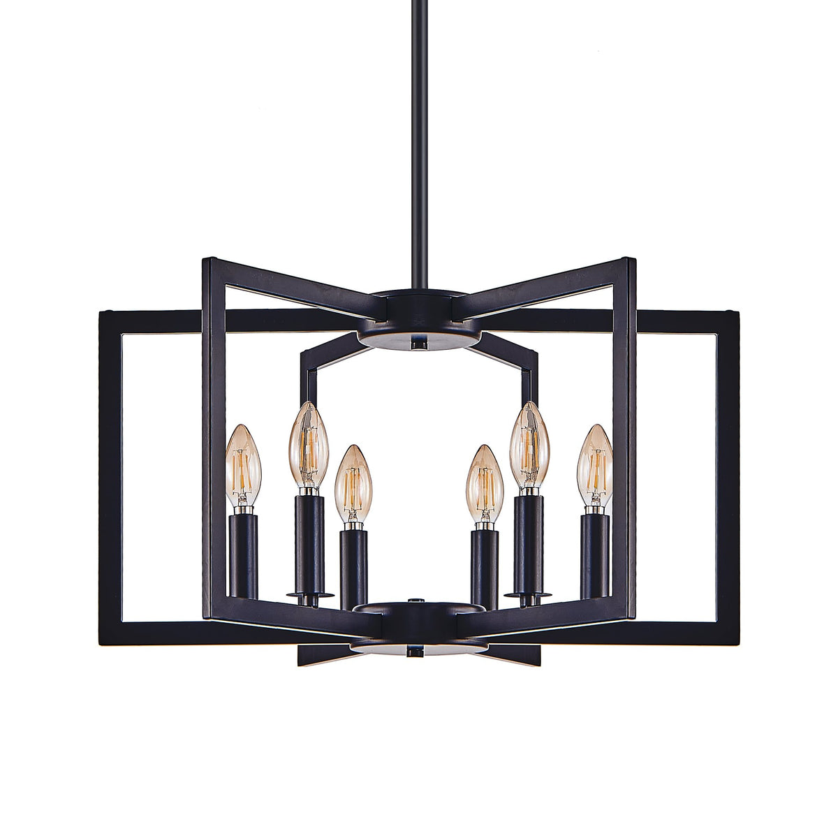 22" Modern Black Geometric 6-Light Chandelier - Industrial Metal Pendant Light Fixture, or Kitchen (Bulb Not Included)