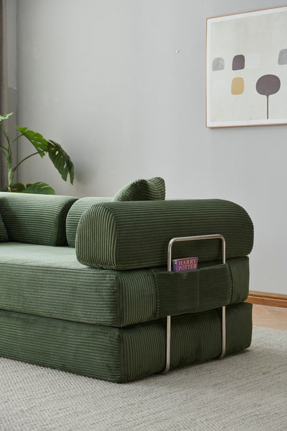 78.8' Compression Sofa,Convertible Floor Sofa Bed-with Pillow Back Support Armrest,Comfy Futon Couch Sleeper Bed,Loveseats Boneless Modular Sectional Sofa,Corduroy fabric,for Living Room,Bedroom,Green