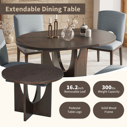 TOPMAX Modern 5-Piece Extendable Round Dining Table Set with 16.2inch Removable Leaf for Small Places, Espresso