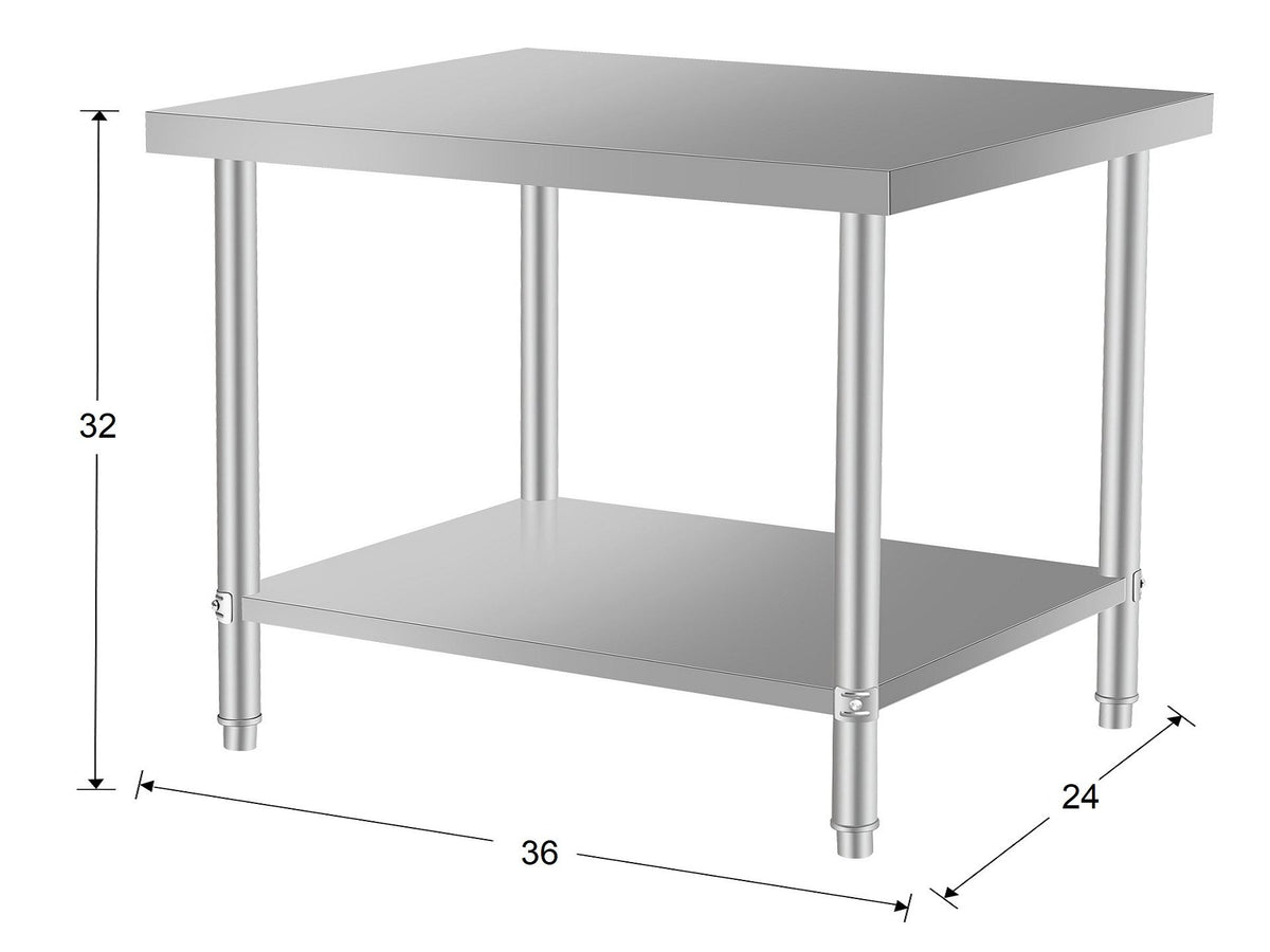 Commercial Stainless Steel Kitchen Prep Table 36''x24'' with Under Shelf for Restaurant and Home Use Silver
