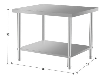 Commercial Stainless Steel Kitchen Prep Table 36''x24'' with Under Shelf for Restaurant and Home Use Silver