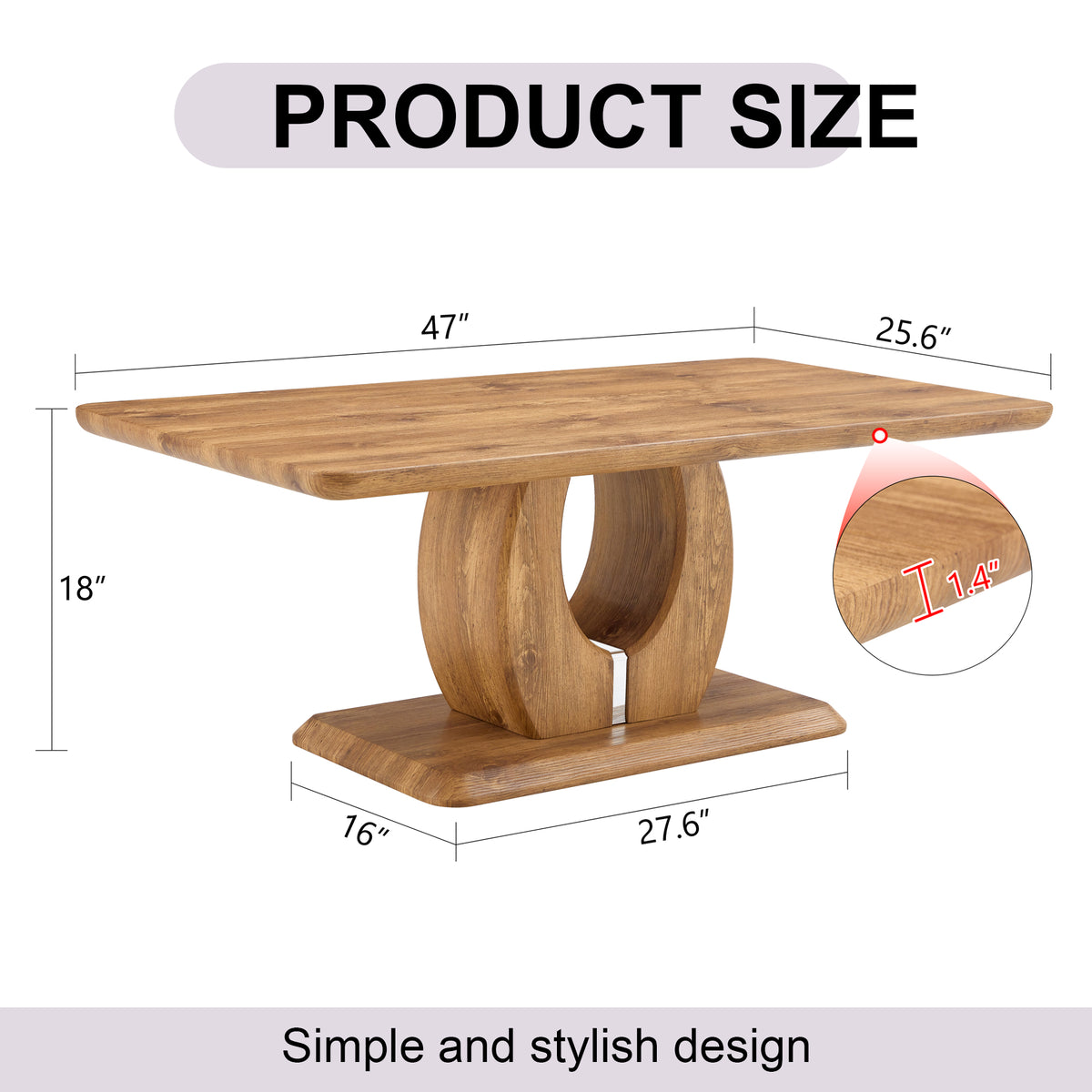 Modern simple luxury rectangular coffee table in wood color. The computer desk. The game table. Suitable, terrace, kitchen. 47 'x 25.6" 18"
