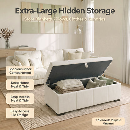 Modern Bed End Bench, Upholstered Storage Sofa Stool, Rectangular Storage Ottoman, Storage Ottoman Suitable for Bedroom, Living Room and Office.Beige