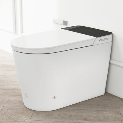 Tankless Smart Toilet with Bidet Built In, Auto Open & Close, Wider Bidet with Heated Seat, Warm Water and Dry, Foot Sensor, LED Display, Remote Control, White