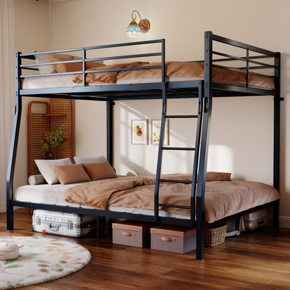 Metal Bunk Bed, Heavy Duty Full Over Queen Bunk Beds with 5 Extra Support Legs, 990 lbs Capacity, Noise-Free & Anti-Tip Design, 13.3" Safety Guardrail, Space-Saving Bed for Kids, Teens & Adults, Black