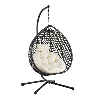 U_STYLE Sturdy Hammock Chair with Stand, Durable Hanging Egg Chair with Rattan Weaving ,Comfortable Indoor Outdoor Swing  chairs with Soft Removable Cushion,Suitable for Balcony, Bedroom,or Garden
