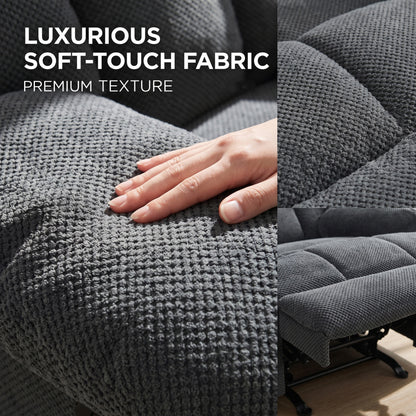 Modern Manual Rocker Recliner Chair with Nubby Upholstery Fabric in Dark Grey, Fabric +Wood and Metal Construction