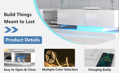 [New Update] LED TV Stand for 55 65 75 Inch TV, Modern Entertainment Center Equipped with Power Outlet, 50 60 70 Inch TV Console for Homes & Apartments, White