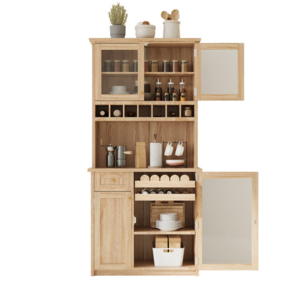 [Assembly Video Provided] TOPMAX Farmhouse 35.4x17.7x74.8inch Freestanding Buffet with Hutch – Natural