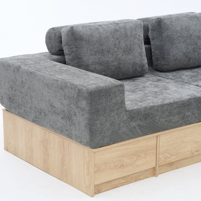 6-seat Modular Sectional Sofa with Storage Drawers, Multi-Functional L-Shaped Couch with Built-In Cabinet Base and Center Table Design, Convertible Combination Sofa Set, Modern Upholstered Sofa
