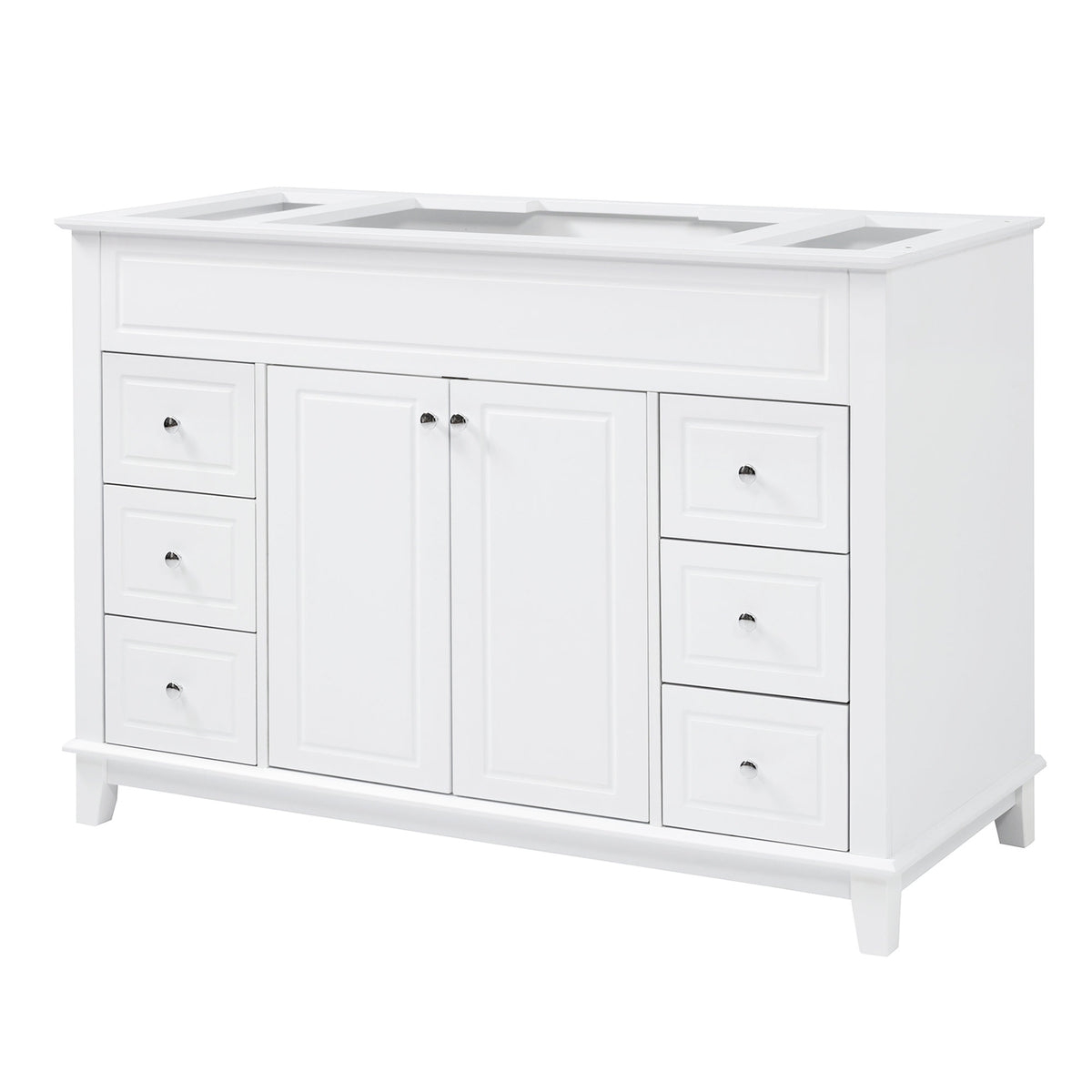 46" Bathroom Vanity without Sink, Cabinet Only, Soft-Close 6 Drawers & Double Doors with 2-Tier Shelves, Solid Pine Legs, White (Same SKU: N759P351752K)