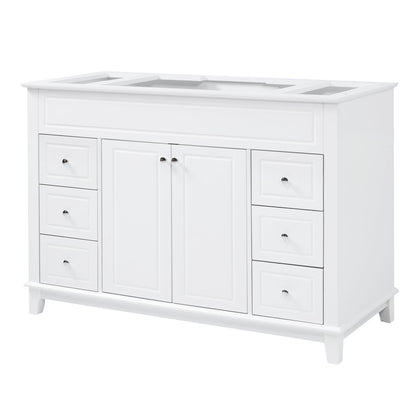 46" Bathroom Vanity without Sink, Cabinet Only, Soft-Close 6 Drawers & Double Doors with 2-Tier Shelves, Solid Pine Legs, White (Same SKU: N759P351752K)